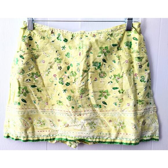 Women Blue Plate Green Floral Pattern Zipper Closure Side Splits 3 Pockets Skort - Picture 1 of 3